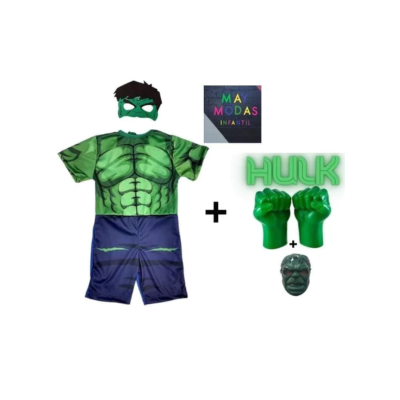 Kit Fantasia +Mascaras + Soco /punho - Hulk Infantil Herois