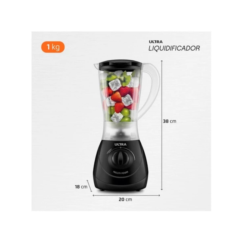 Liquidificador Mondial Ultra Facility Power 550w Preto 2 Velocidades e Função Pulsar