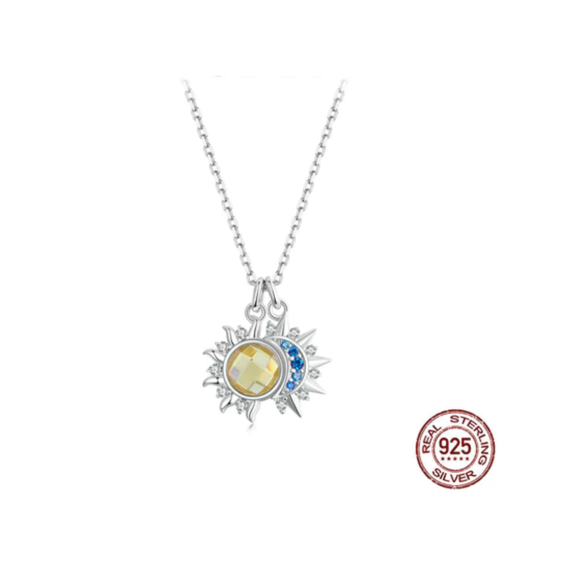 Colar De Fita Bamoer 925 Sterling Sol E Lua Casais