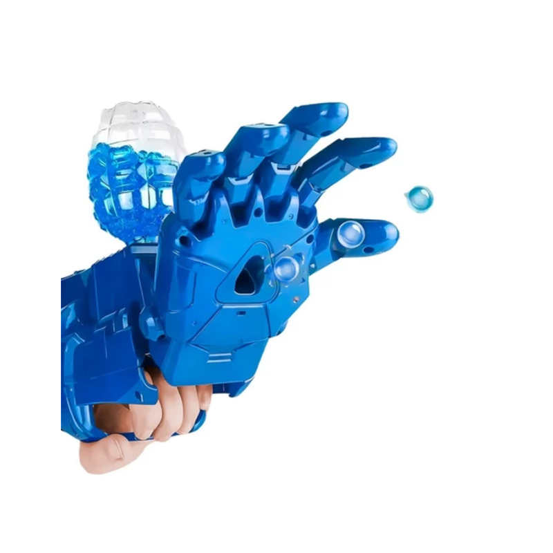 Luva Herói Lançador De Bolinhas De Gel Azul Automático Com Óculos e Bateria Recarregável