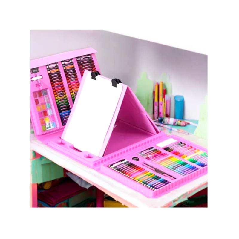 Estojo Infantil Feminino 208 Peças e Tela Para Desenhar