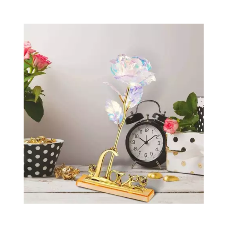 Rosa Galaxia Golden com Suporte Folha na Caixa de Presente