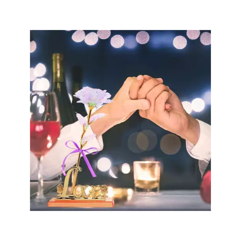 Rosa Galaxia Golden com Suporte Folha na Caixa de Presente