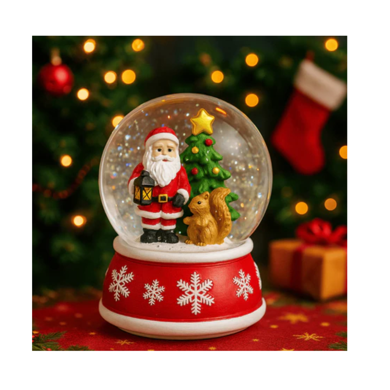 Globo de neve decoração natalina papai Noel caixinha de música enfeite Led